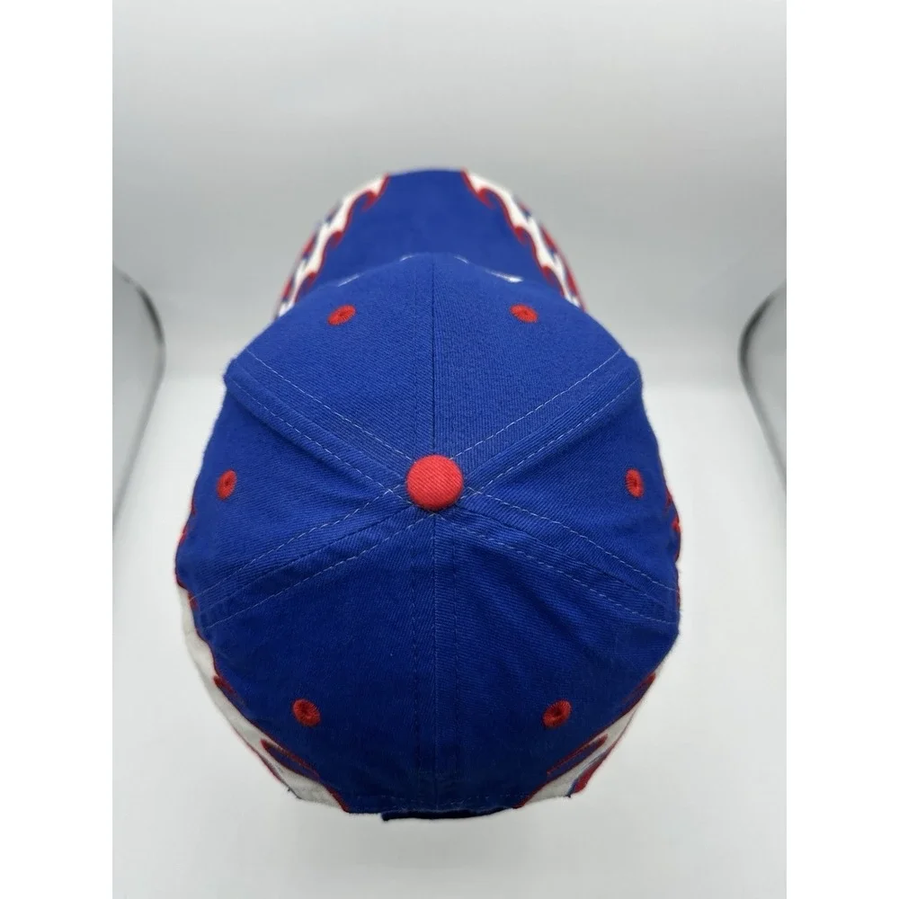 Vintage Chevy Racing Flame Hat Blue Red Strapback OTTO Cap Y2K USA Style Rare